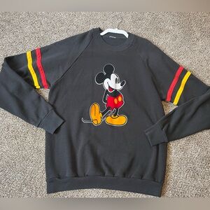 VINTAGE Disney Mickey Mouse Sweatshirt Men Black Ringer Logo Crew Neck 80s